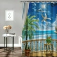 thumbnail image 2 of Orinice Ocean Palm Tree Shower Curtain Tropical Sea Palm Tree Blue Sky Nature Scenery Seaside Landscape Bathroom Fabric Decor Curtain with Hooks 69x72, 2 of 7