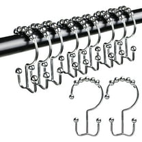 Wattne Shower Curtain Hooks Rings, Rust-Resistant Metal Double Glide Shower Hooks for Bathroom Shower Rods Curtains, Set of 12 Hooks - Matte Silver