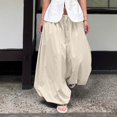 thumbnail image 6 of Womens Boho Summer Baggy Cotton Pleated Harem Pants Loose Elastic Waist Wide Leg Hippie Long Balloon Pants Beige S, 6 of 7