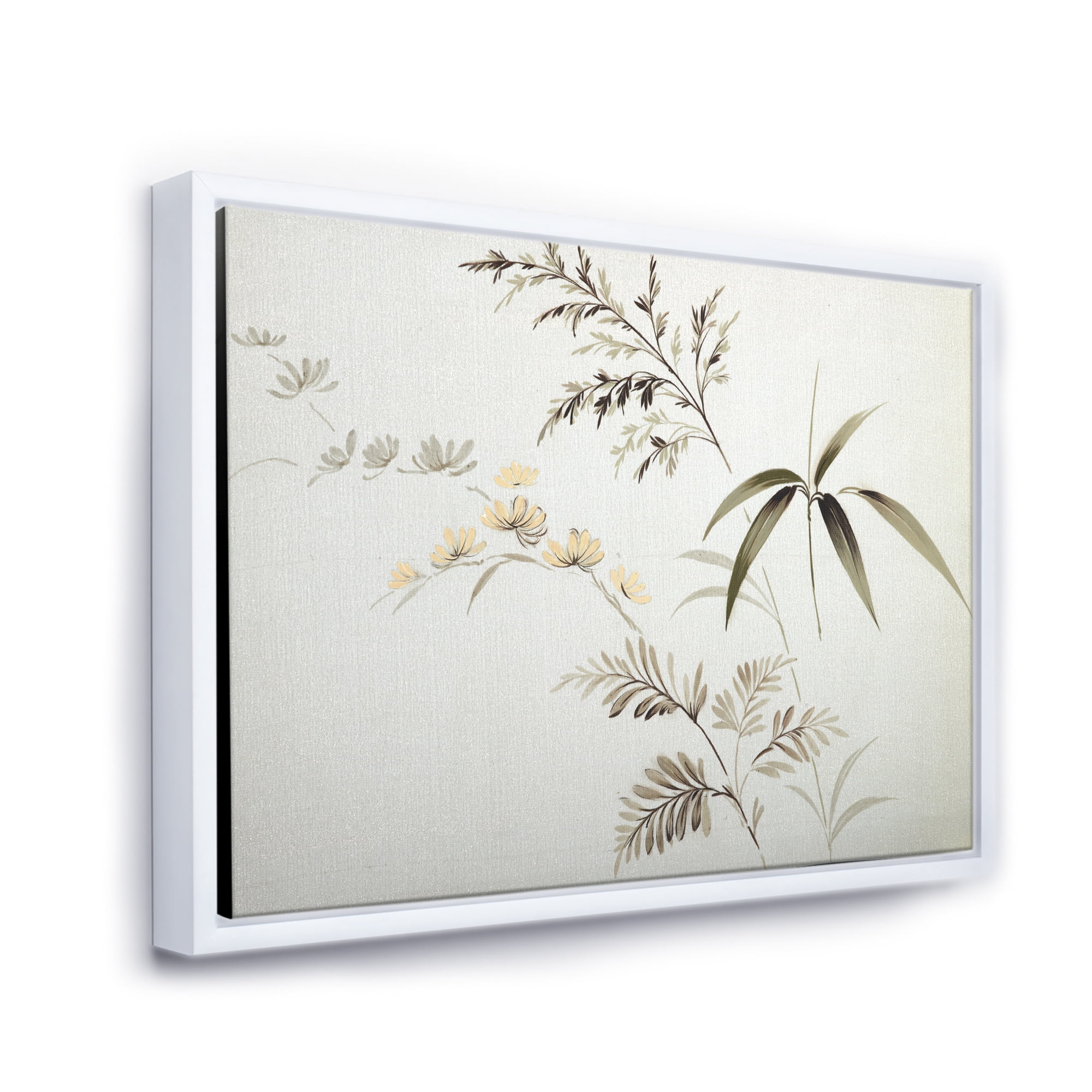 Designart 'Abstract Retro Drawing of Flowers III' Vintage Framed Canvas Wall Art Print