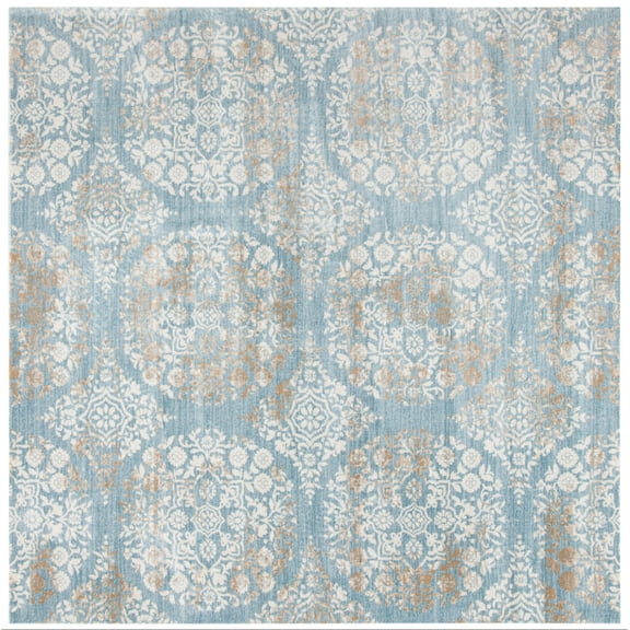 SAFAVIEH Martha Stewart Isabella Willoughby Floral Area Rug, Denim Blue/Ivory, 6'7" x 6'7" Square