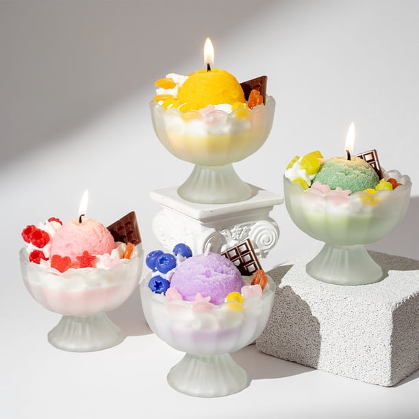 Vela aromática de helado de fruta de verano - vela de aromaterapia de larga duración de 350g con flores secas, cera en gel transparente para decoración y relajación