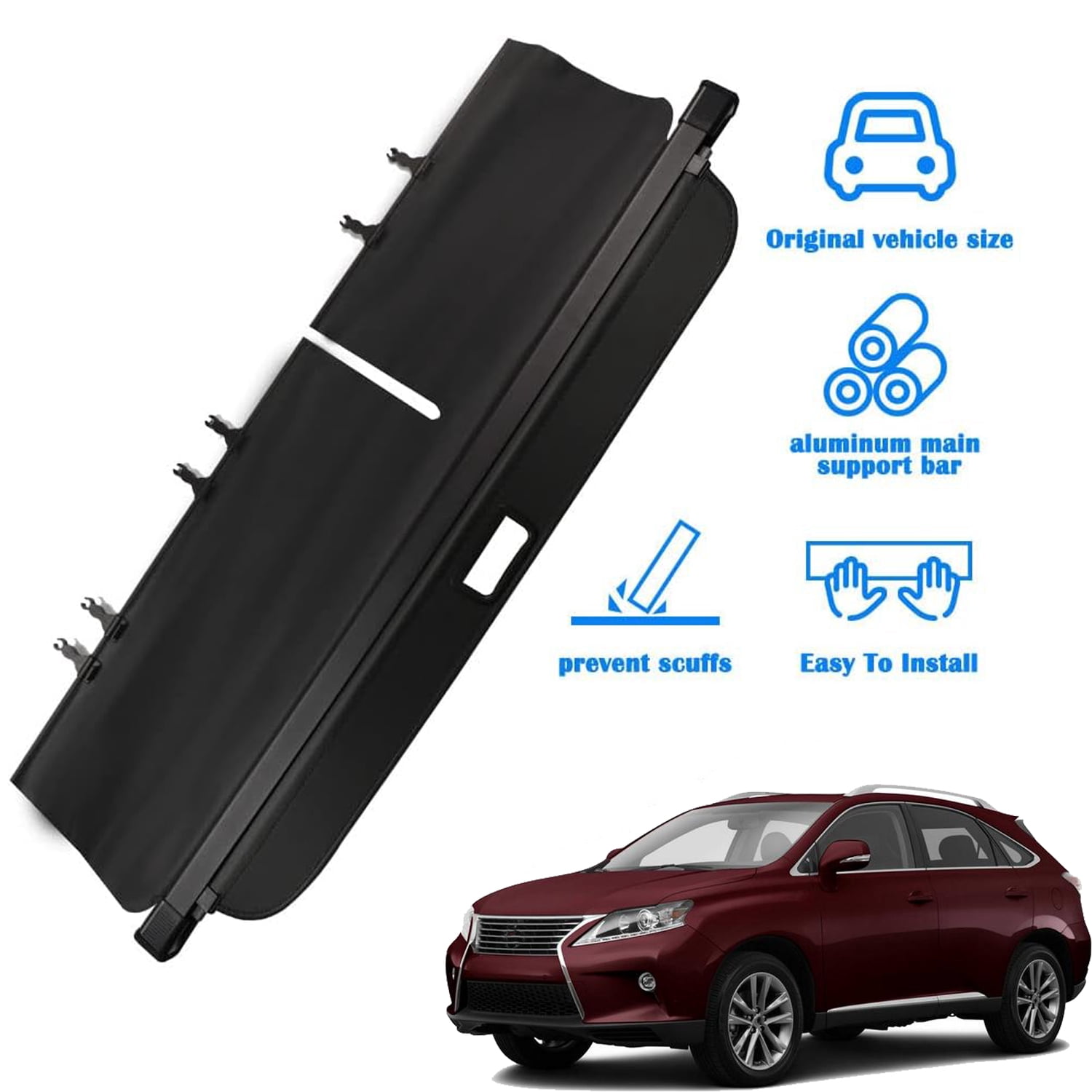 Fit 2010-2015 Lexus RX350 Retractable Cargo Cover for 2010 2011 2012 2013 2014 2015 Lexus RX350 SUV Accessory Rear Trunk Privacy Shield Shade, Black