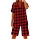thumbnail image 3 of TaTaai Women's Summer Two Piece Outfit Plaid V-Neck Short Sleeve Button Blouse and Drawstring Waist Shorts Linen-Like Fabric Casual Matching Set Gift, 3 of 7