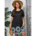 thumbnail image 3 of SHOWMALL Women's Plus Dresses Short Sleeves Casual Floral T-Shirt Dresses with Pockets 5X Blue Tribal Border Print, 3 of 10