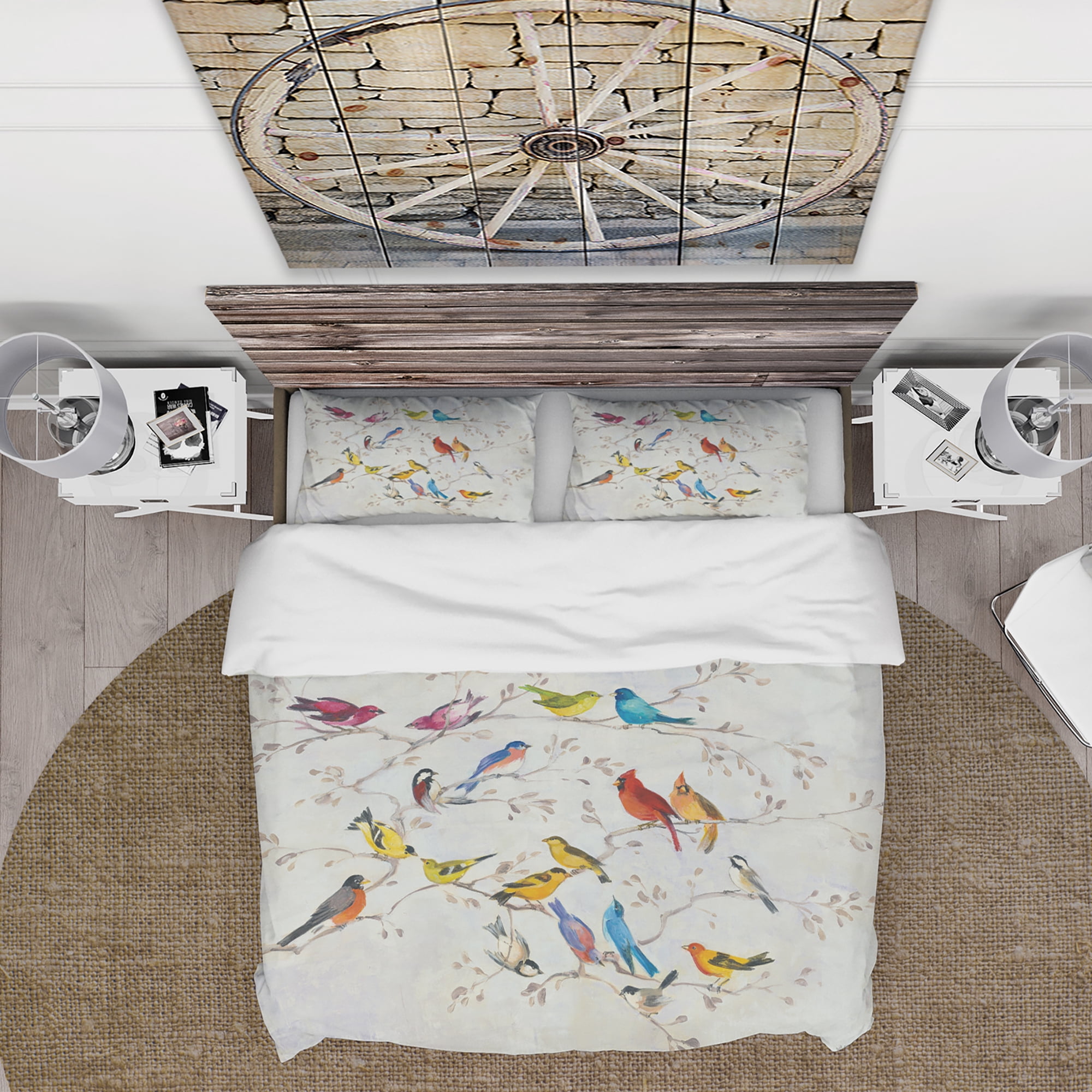 Designart 'Multi-Color Bird on Tree' Traditional Duvet Cover Set
