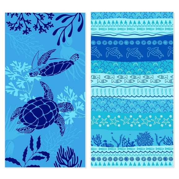 Airensky Microfiber Beach Towel, Oversized Pool Towel 72" x 36", Sand-Free Beach Towel, Quick Drying, Super Absorbent, Soft Breathable (2 Pack Turtle)