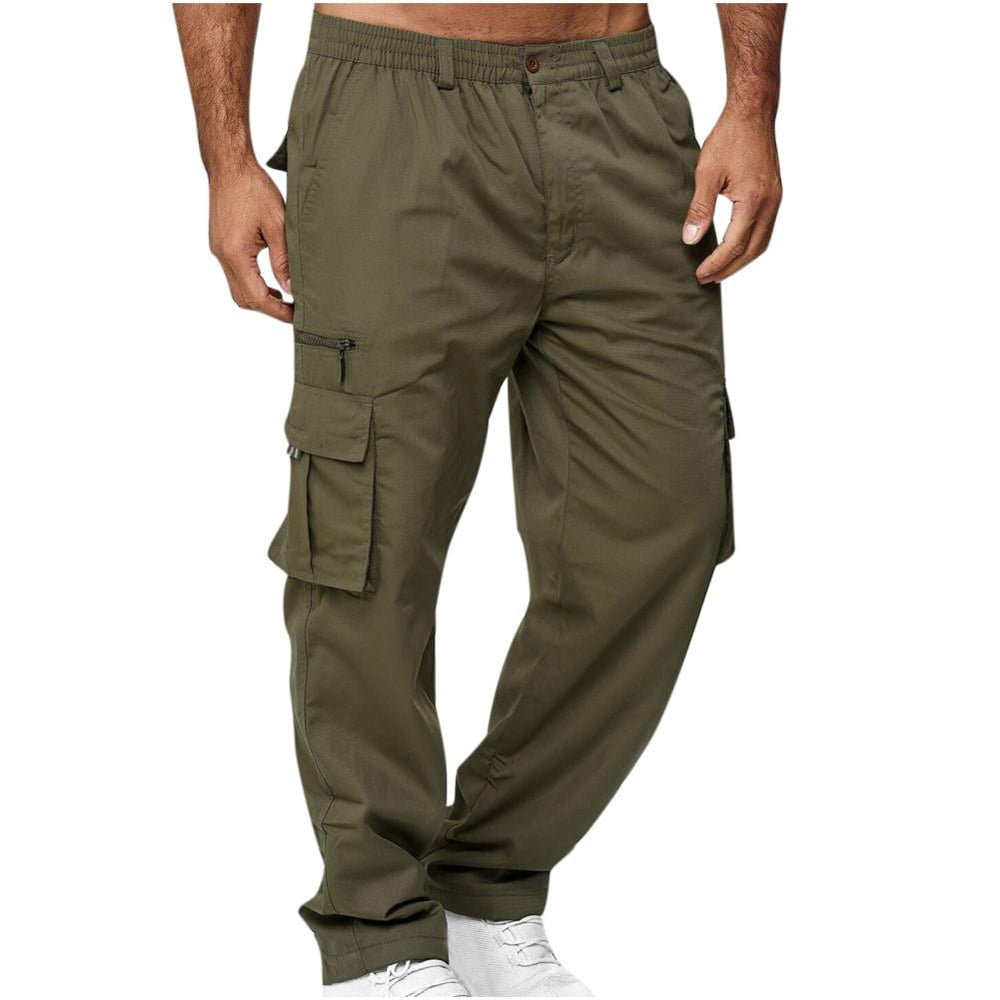 PANOEGSN Men Cargo Pants Solid Casual Multiple Pockets Outdoor Straight ...