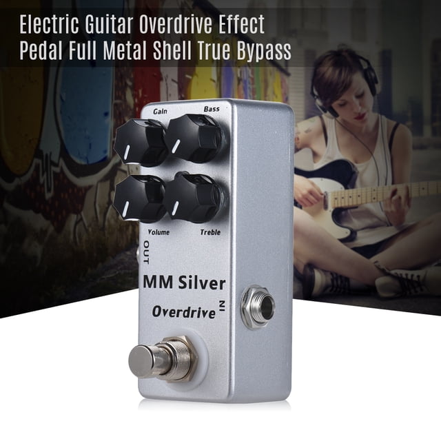 MOSKY Pédale Surdrive Argentée mm pour Guitare Électrique avec Commandes Gain/volume/bass/tremble, True Bypass, Indicateur LED, Design en Métal Compact