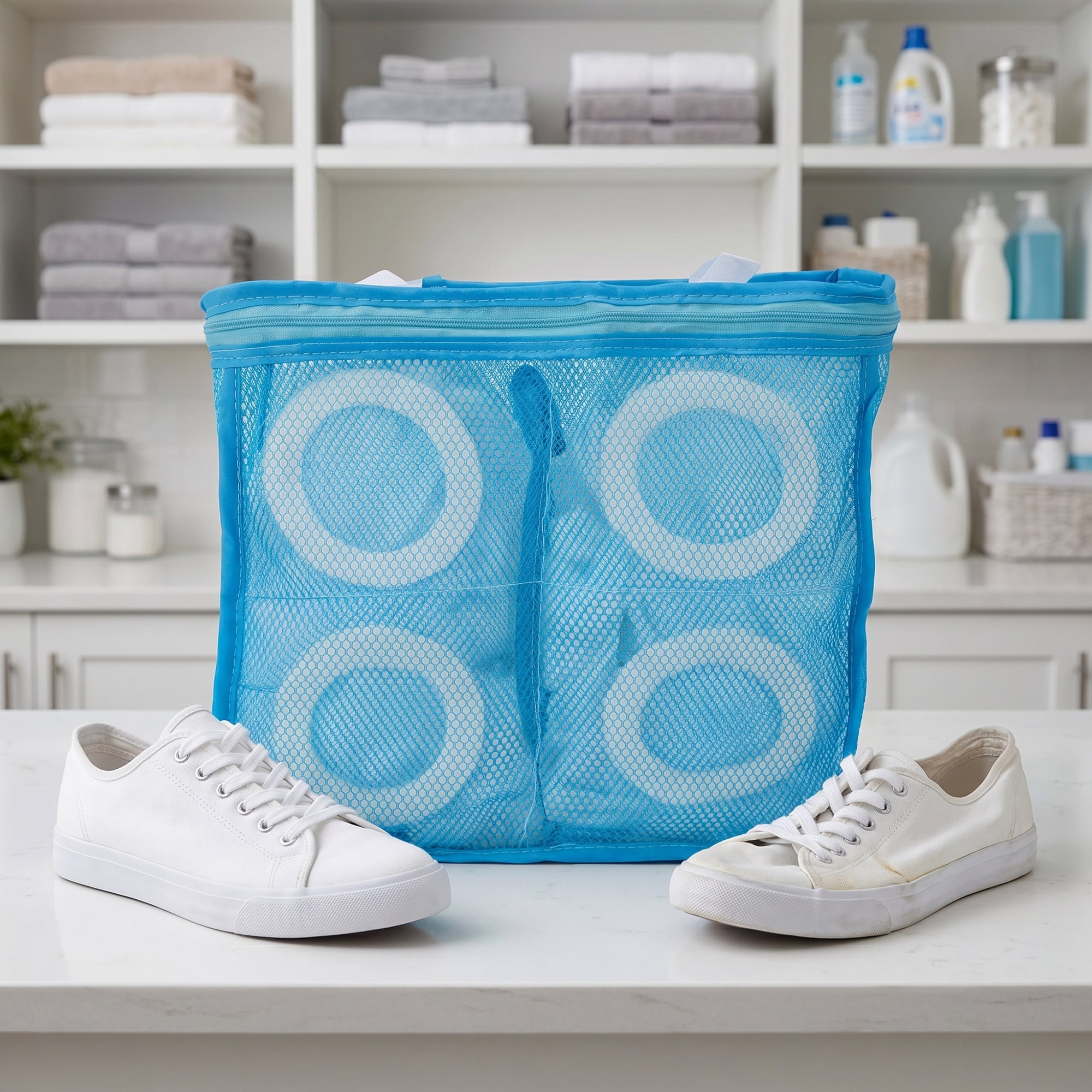 Unique Bargains 1 Pack Polyester Mesh Laundry Shoe Bag for Washing Machine Blue 11"x9.6"