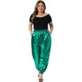 thumbnail image 3 of DARING DIVA Women's Plus Jogger Pants Metallic Shiny Stretchy Trousers 4X Green, 3 of 6