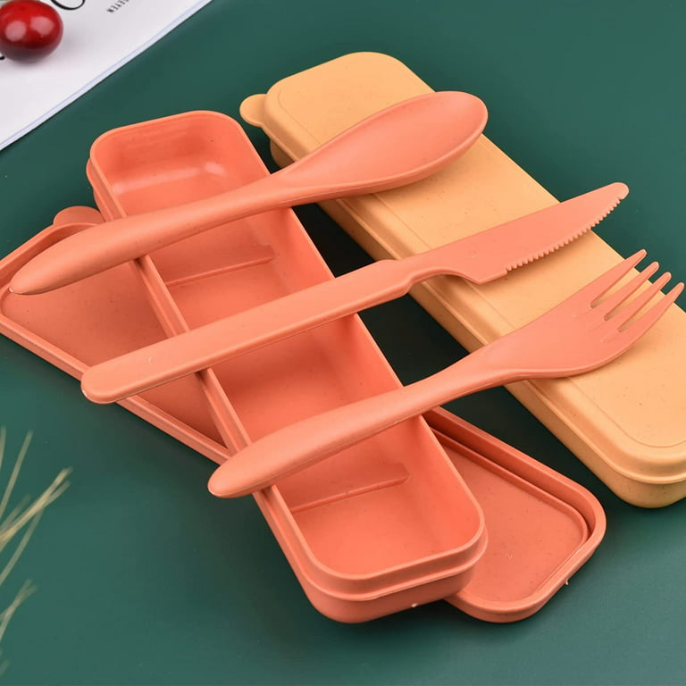 2 Sets Reusable Utensil Set with Case, Portable Camping Fork Knife Spoon  Set, Wheat Straw Travel Utensils for Lunch Box, for School Work Lunch or  Daily Use (Green, Blue) 