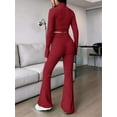 thumbnail image 4 of Women'S 2 Piece Pants Sets Long Sleeve Zip Short Top Pants Sexy- Slim Lounge Tracksuit Outfits Wine Red M, 4 of 6