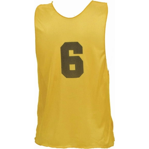 Champion Sports Mesh Practice Vest, Pack of 12, Solid and Numbered, Youth and Adult, Yellow, Youth Numbered