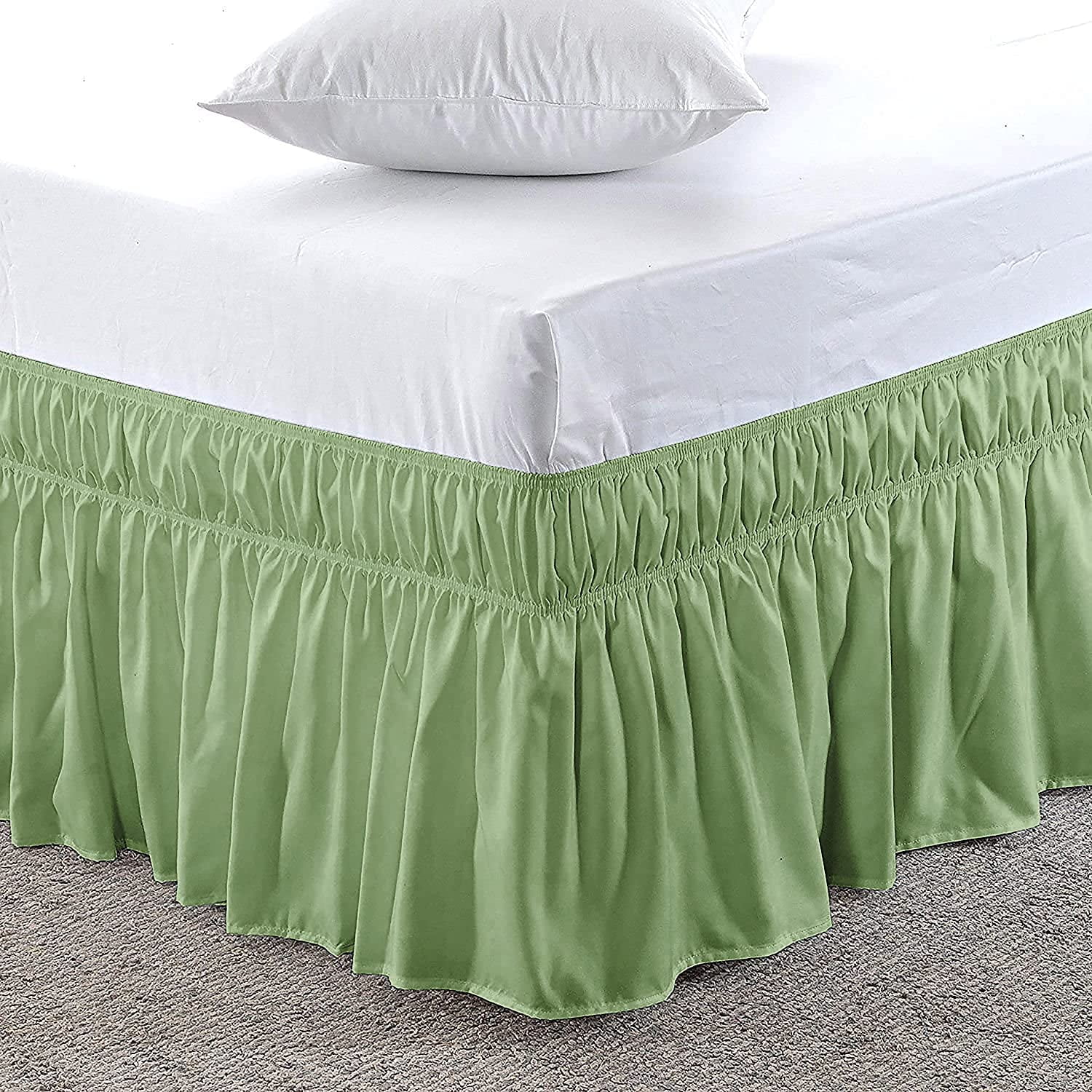 Queen Size Bed Skirt (60" x 80") Elastic Wrap Around, 100 Cotton Dust Ruffle, Easy Fit with 12