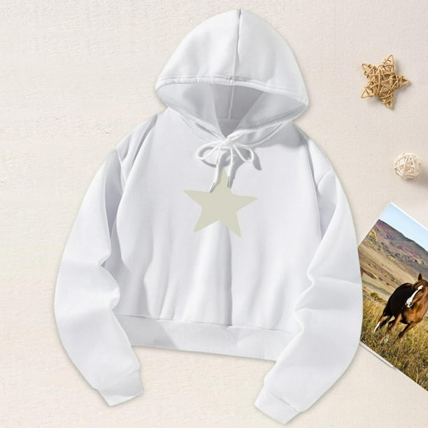 Sudadera con capucha para mujer sudadera con capucha de gran tamano para mujer estrella de cinco puntas sudadera blanca de manga larga de moda L Walmart en linea