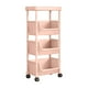 thumbnail image 1 of Carrito de almacenamiento con ruedas de 4 niveles, organizador multifuncional para el hogar y la oficina, estantería de plástico con cestas y ganchos, blanco, rosa y gris, 93 x 35 x 26 cm, 1 of 6