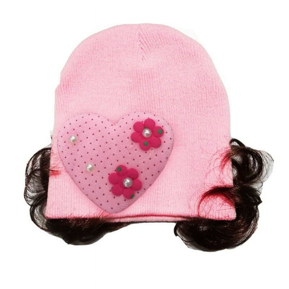 Odeerbi Toddler Hat Girls Knitted Wig Hat Love Heart Headband Infant Baby Headband Hair Band pink