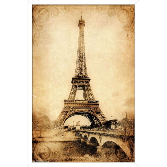 The Eiffel Tower - Rustic Wall Poster, 14.725" x 22.375", Framed