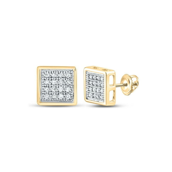 10kt Yellow Gold Mens Round Diamond Square Earrings 1/10 Cttw