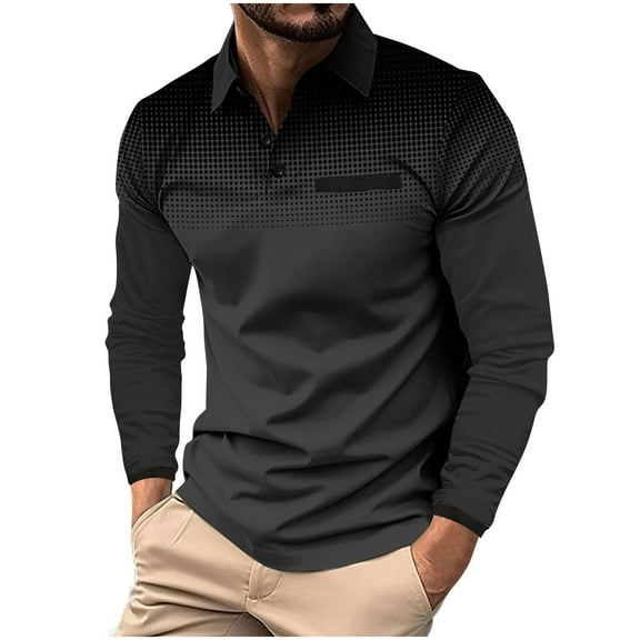 Mens Polos Shirts Long Sleeve Tops Casual Loose Tie Dye Tee Shirt Breathable 1/4 Button V Neck T Shirts Work Golf Hiking Tops Lapel Sport Shirt Breathable Pullover