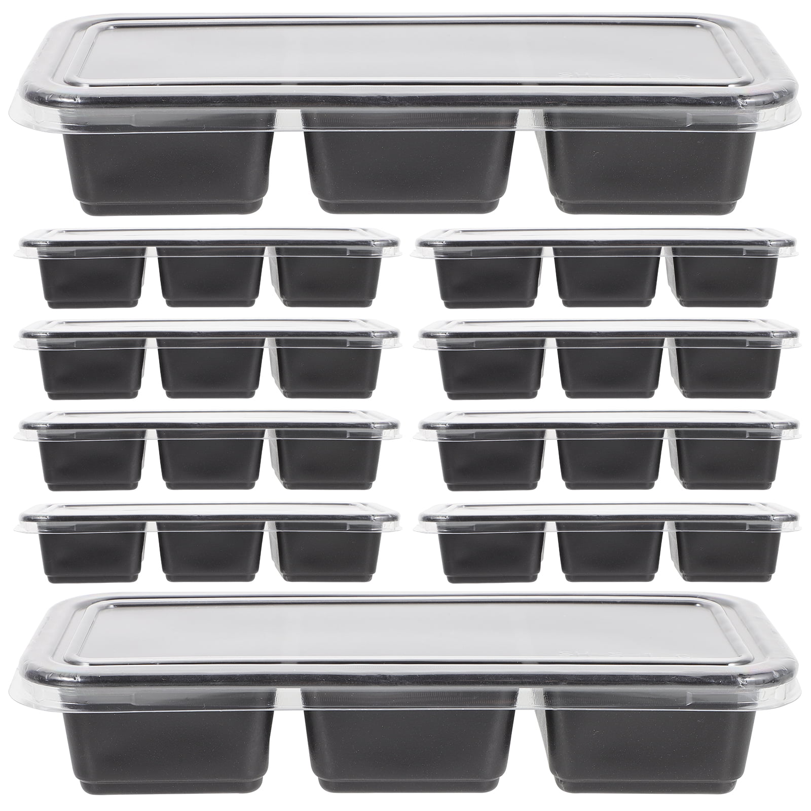 Hemoton 15pcs Disposable Bento Box 5 Compartment Meal Prep Container with  Lid Microwave Heating Food Box for Home Restaurant (Black)