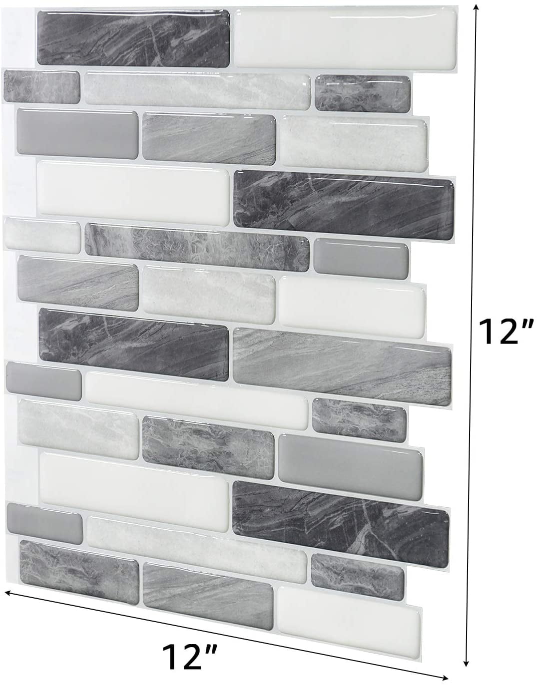 Art3d Peel and Stick Backsplash Tiles for Kitchen in Grey Marble 12 in. x 12in. (10-Pack)