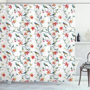 Ambesonne Watercolor Shower Curtain, Retro Birds on Branches, 69"Wx70"L, Multicolor