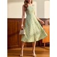 thumbnail image 3 of Vintage Elegant Women's Ditsy Floral Sleeveless Square Neck A-Line Midi Dress with Pockets and Button Detail, 3 of 7