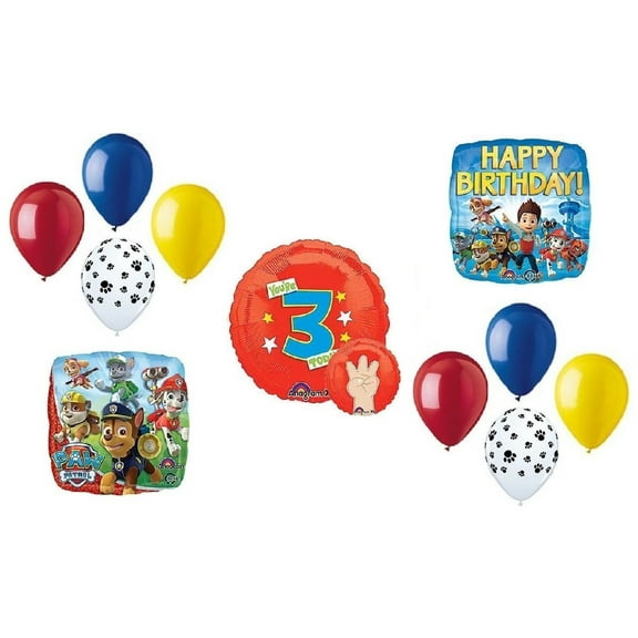 PAW PATROL Chase Dog 3rd #3 11 Piece Birthday Party Mylar Latex Balloon Set B