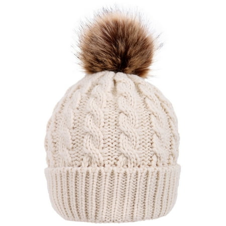 BASILICA - Women's Winter Soft Knitted Beanie Hat with Faux Fur Pom Pom ...