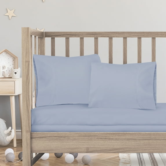 3 Piece Toddler Bed Sheet Set - Silky Soft Solid Microfiber Crib Sheets, Hypoallergenic, Cool & Breathable - Includes Fitted Sheet 28"x52", Flat Sheet 45"x60" and 14”x19” Pillowcase - Ice Blue
