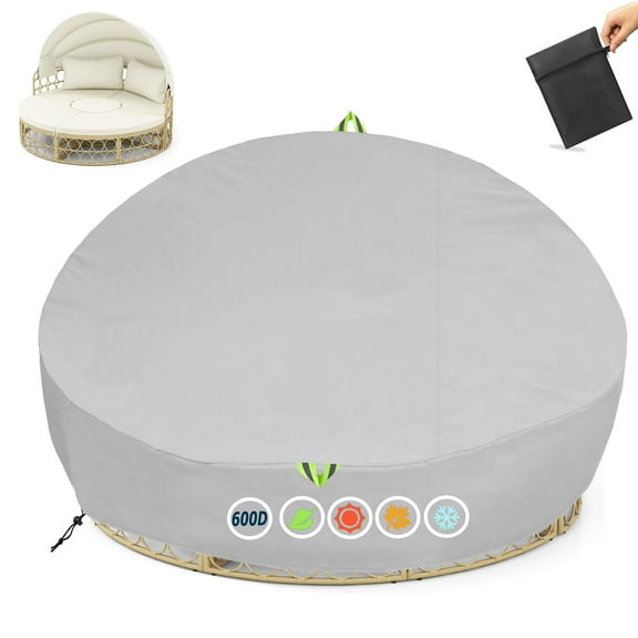 Outdoor Daybed Cover Waterproof, 600D Round Patio Sofa Cover, Heavy Duty Outdoor Canopy Daybed Sofa Cover - Ø75"X35''/18H