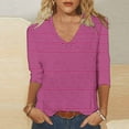 thumbnail image 2 of Jewelreauty Women Striped 3/4 Sleeve Shirts V Neck Elbow Length Tunic Tops Summer Casual Loose Basic Tees (M, Hot Pink), 2 of 4