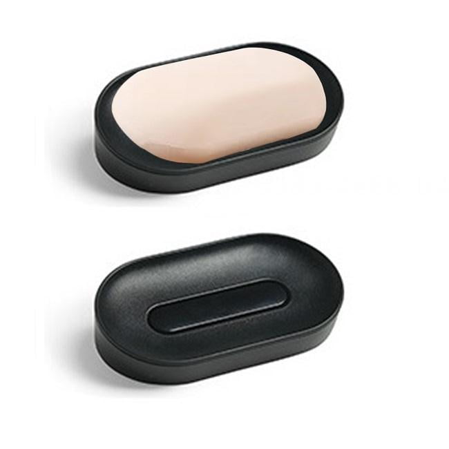 bangyoudaoo 2 Pack Soap Dish, Self Adhesive Wall Mounted Soap Dish, No Drilling Wall Mounted Soap Dish, With Drainer, For Bathroom Counter, Shower, Kitchen(Black) Black 2PCS