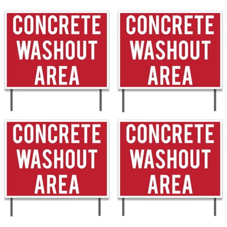 VictoryStore Concrete Washout Area Yard Signs, 2-Sided Set of 4, 18""x24"", Weatherproof, Includes Stakes