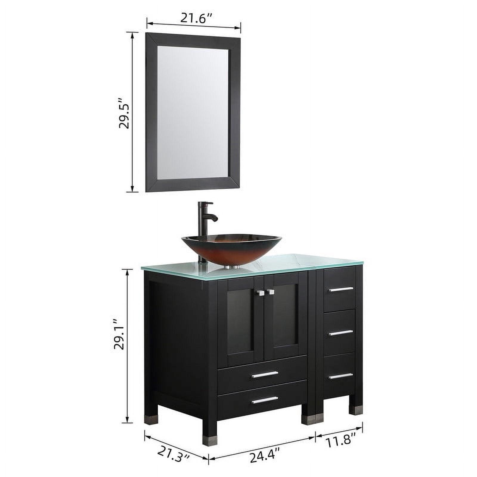 Walsport 36" Luxurious Bathroom Vanity and Sink Combo Cabinet with Golden&Black Glass Vessel Sink and Faucet Pop Up Drain,Black