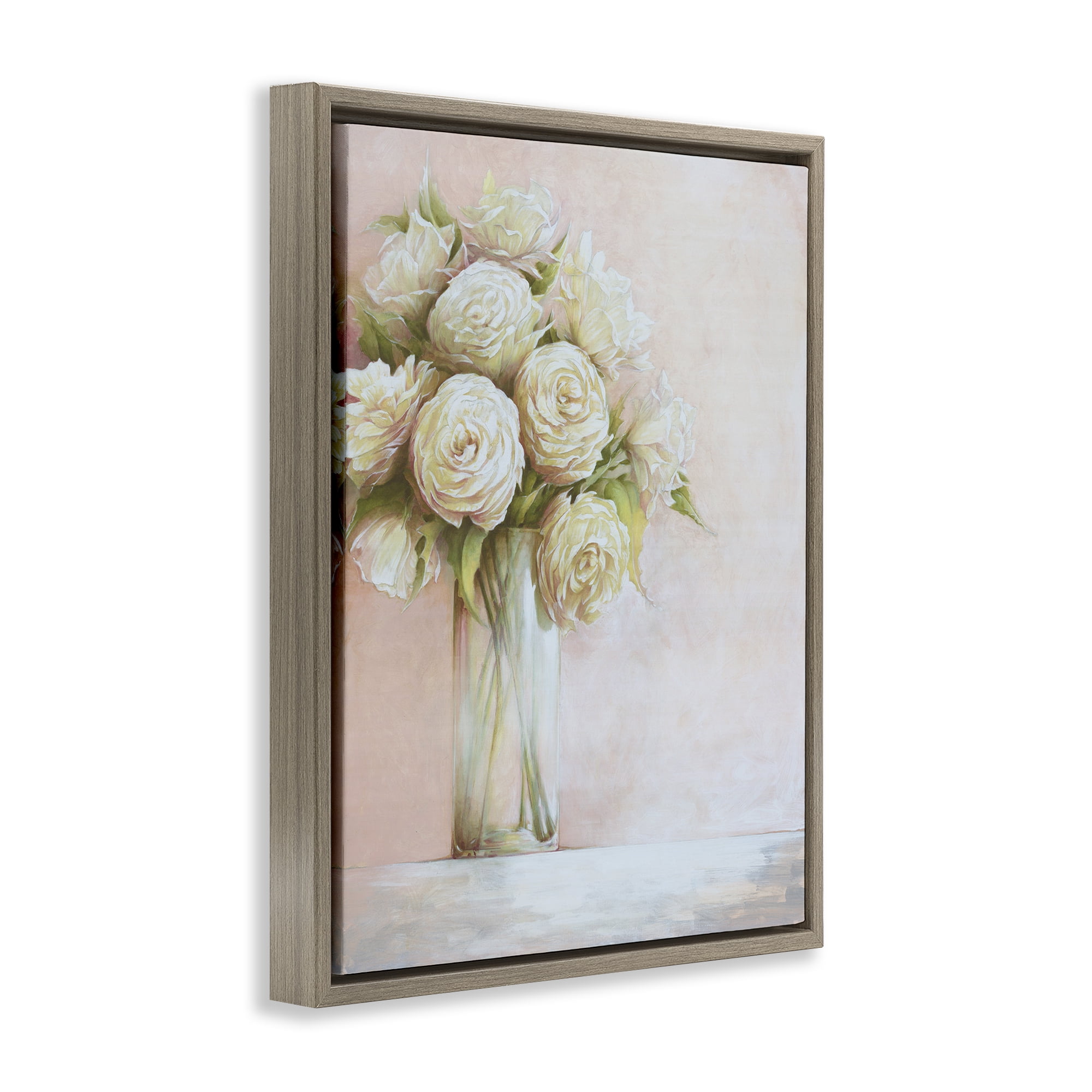 Stupell Industries Romantic Roses Bouquet Botanical & Floral Painting Brown Floater Framed Art Print Wall Art, 17 x 21
