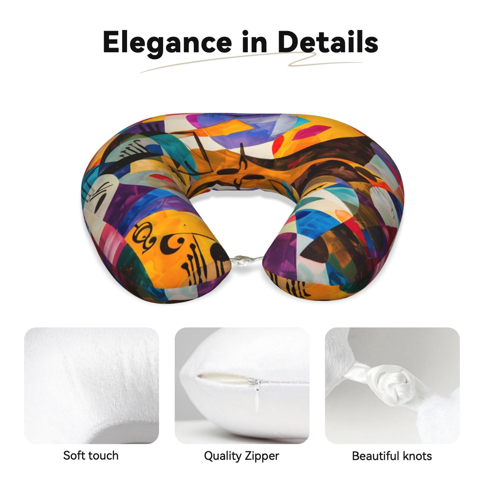 Xecao Abstract Musical Faces Print Memory Foam Cervical Neck Pillow Versatile U-Shaped Pillows for Home,Office,Camping,Travelling,Soft Washable Cover