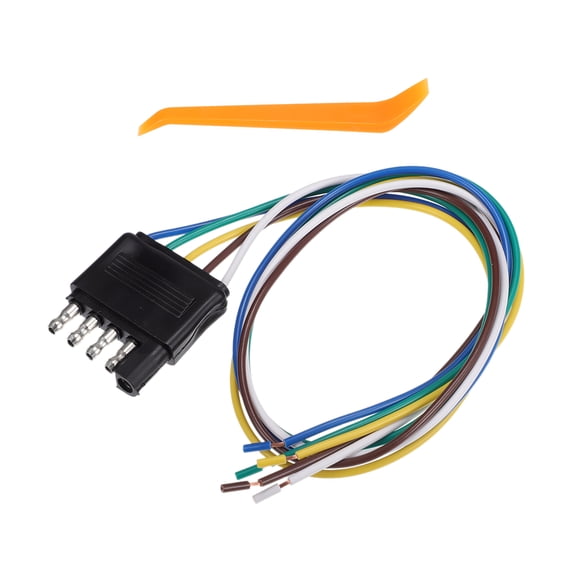 Unique Bargains 1 Set Car 5 Way Flat Trailer Wiring Harness Plug W/ 20 Inch Wire Trailer End Durable 5 Pin Male Connector Trailer Light Black