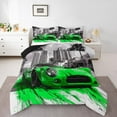 thumbnail image 2 of Erosebridal Futuristic Race Car Bedding King Comforter Set, Green Down Comforter, Extreme Sports Decor, Reversible 3 Pieces, 2 of 7