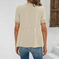 thumbnail image 4 of safuny Women's Trendy Babydoll Tops Solid Elegant Tops Puff Sleeve Tees V Neck Shirts Button Eyelet Vintage Clothing Fashion Summer Beige, 4 of 5