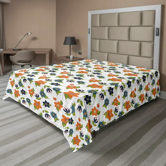 Ambesonne Floral Flat Sheet, Abstract Flowers Leaves, Full Size, Multicolor