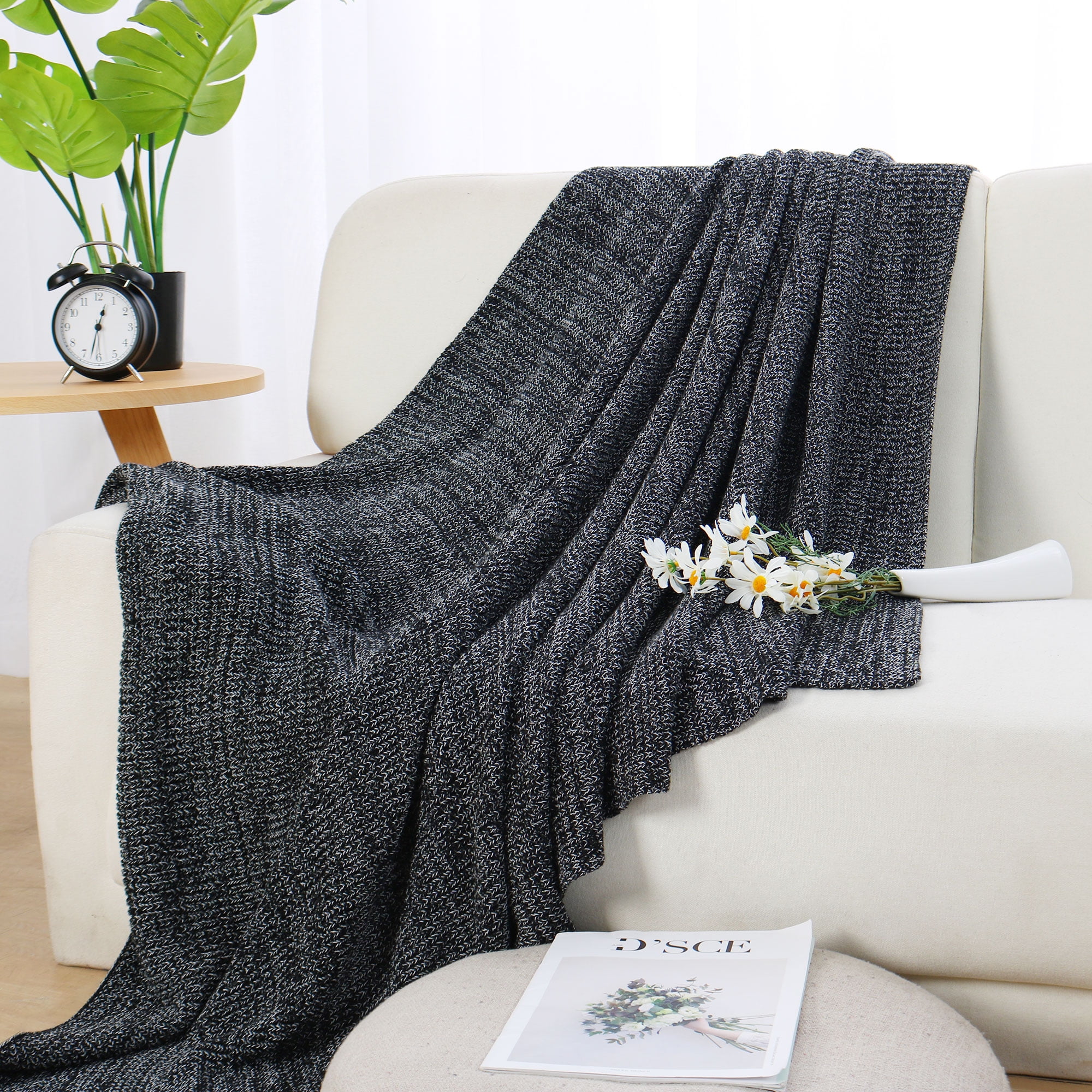 100 Cotton Knitted Wave Pattern Decorative Throw Blankets 43" x 79