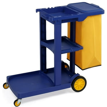 3-Shelf Commercial Traditional Cleaning Cart, 500 Lbs Capacity Versatile Housekeeping Cart with Cover Lid and Wheel for Apartment, Office, Dorm and Hotel, Navy
