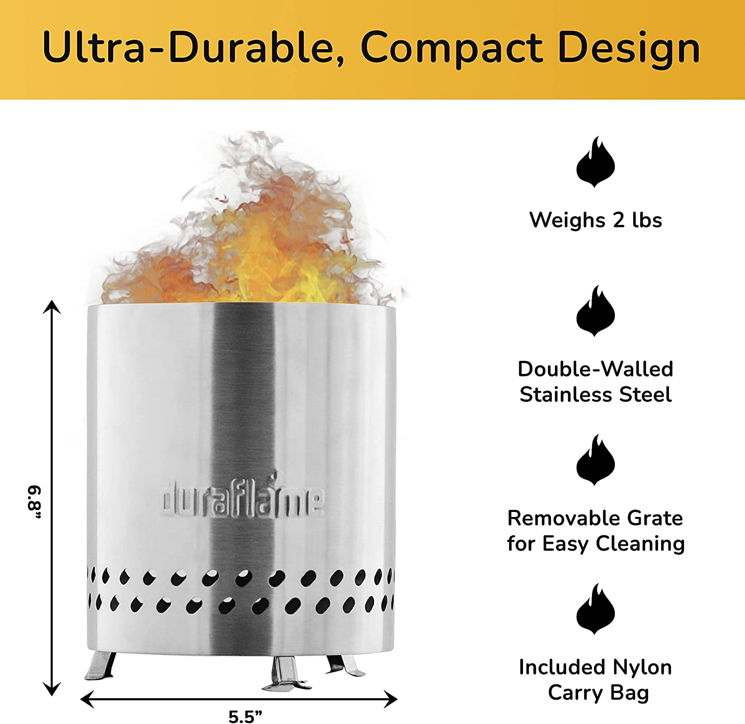Duraflame 5.5 inch Table Top Fire Pit with Stand & Removable Grate