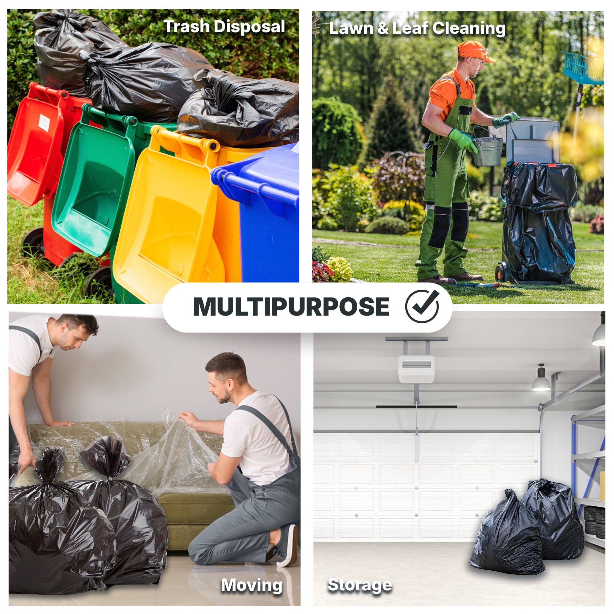 Bagtron 55-60 Gallon Trash Bags, 30 Micron, 36" x 58" Large, Black, 100 Count