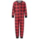 thumbnail image 2 of Conjunto de pijamas navideños familiares a juego, estampado a cuadros, manga larga, botones, mono largo para las fiestas., 2 of 10