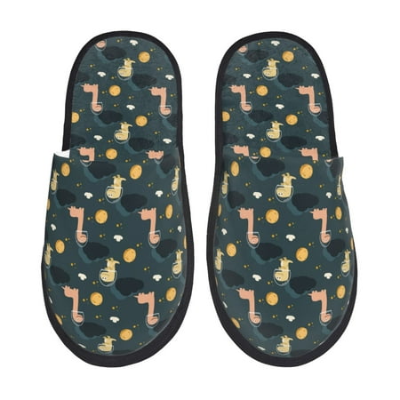 Balery Dinosaur In The Space Slient Indoor Furry Fleece Comfort House Shoes Soft Non-Slip Home Shoes Cotton slippers House Slippers-- Large