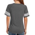 thumbnail image 4 of Blusa de verano con bloques de color, cuello redondo, manga corta, holgada, informal, a rayas, top de verano para mujer, gris XL, 4 of 6